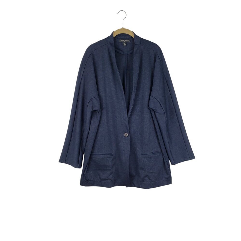 Banana Republic Nailhead Textured Blazer Longline Navy Blue Womens Size XL